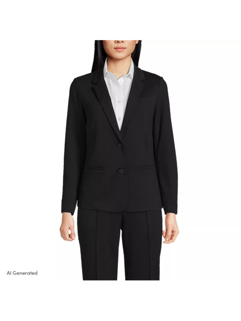 Lands End Women’s 2X Two Button Ponte Knit Blazer Jacket Black Capsule Classic